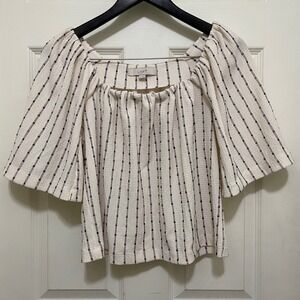 LOFT Flutter Sleeve Flowy Top Striped Dot Square Neck Minimalist Boho Coastal XS